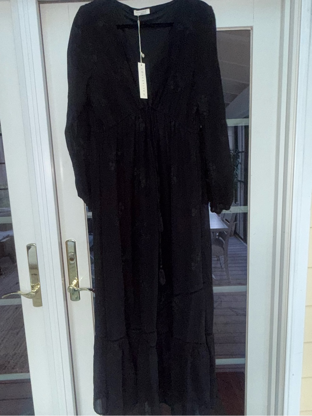 Love Stitch Black maxi dress sheer sleeves sz L